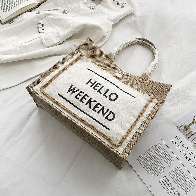 Customized Front Pocket Canvas Natural Jute Tote Bags with Handles Laminated Interior Burlap Tote