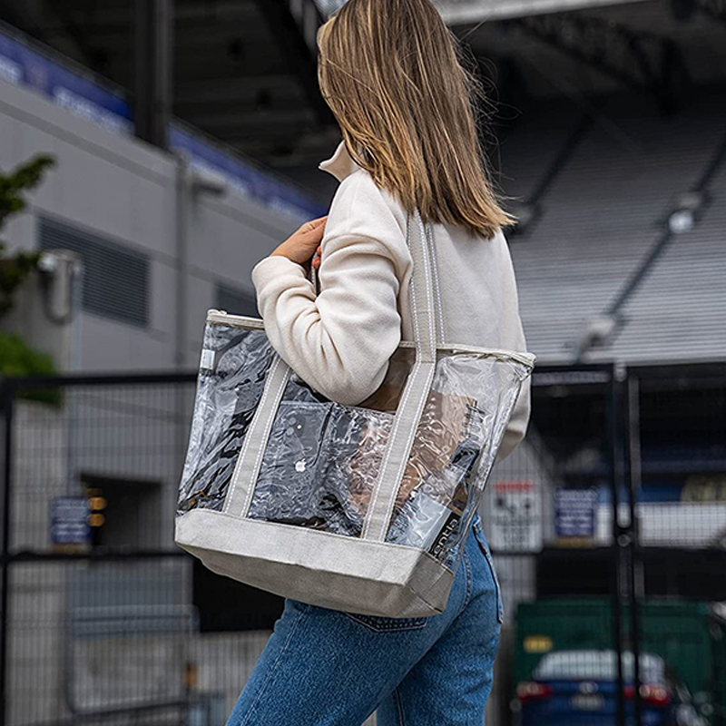Transparent Women's Tote Handbag Waterproof Clear PVC with Zipper Closure Ladies PVC Handbag details