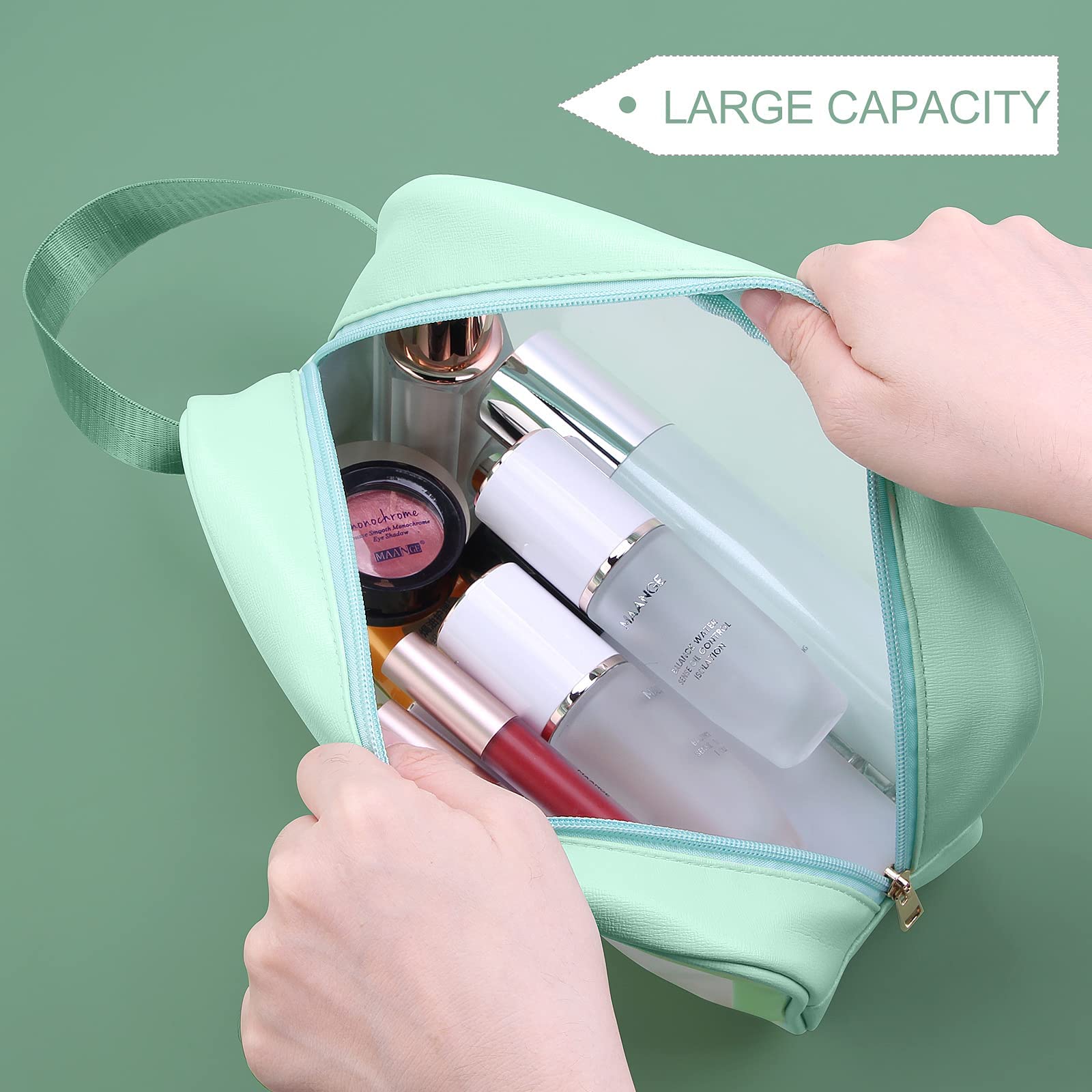 PU PVC Waterproof Custom Pouch Large Capacity Makeup Bag Zipper Closure Travel Cosmetic Bag with Printed Logo details