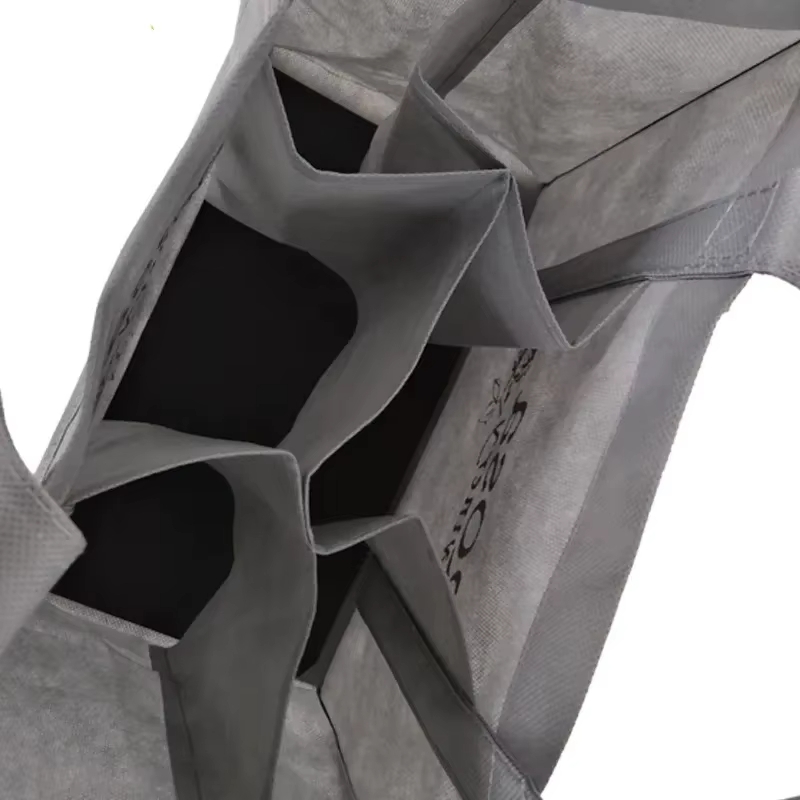 Großhandel, lose Ware, individuell bedruckter umweltfreundlicher 100 % recycelter Vliesstoff, langlebige Einkaufsverpackung, 6-Flaschen-Weinkorb, Buchstabe