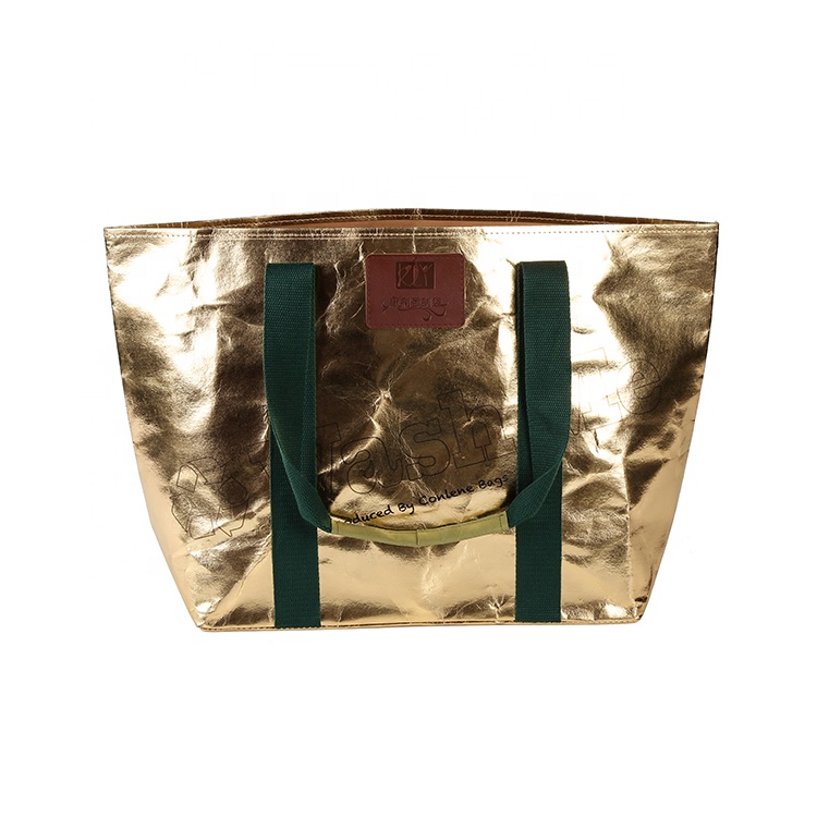 Wholesale Custom Bright Metallic Color Washable Kraft Paper Tote Shopping Bags factory