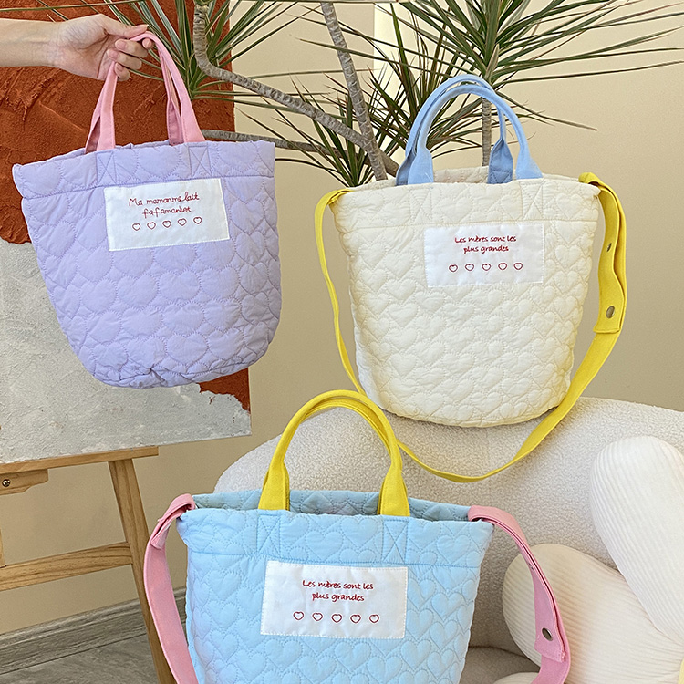 Women's Fashion Winter Warm Lightweight Quilted Puffy Handbag Nylon Quilted Puffer Crossbody Bag with Two Straps Open Closure