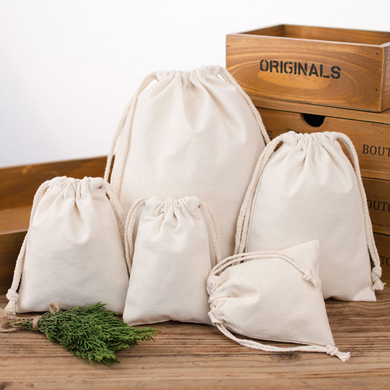Eco Canvas Printed Cotton Linen Draw String Bags Gift Packaging Custom Logo Small Dust Drawstring Bag