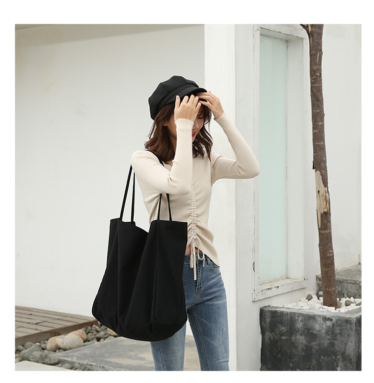 Fashion Customized Recyclable Canvas Cotton Sling Tote Bag Large Blank Minamilist Canvas Shoulder Tote Bag details