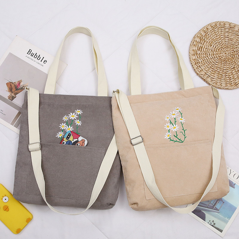 Corduroy Tote Sling Bag Custom Pocket Inside Women Corduroy Crossbody Bag With Zipper