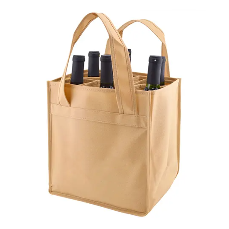 Customized Reusable 6-Pack Polypropylene Non-Woven Beer and Wine Bottle Carrier Reusable Shopping Bags for 6 Bottles