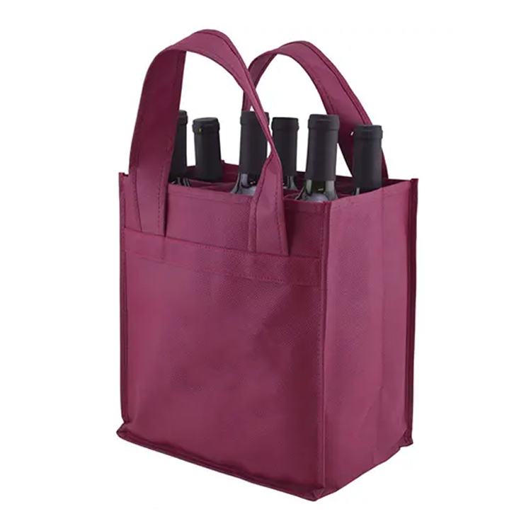 Wholesale Bulk Custom Printed Eco-friendly 100% Recycled Non Woven Fabric Durable Shopping Packaging 6-Bottle Wine Tote Letter factory