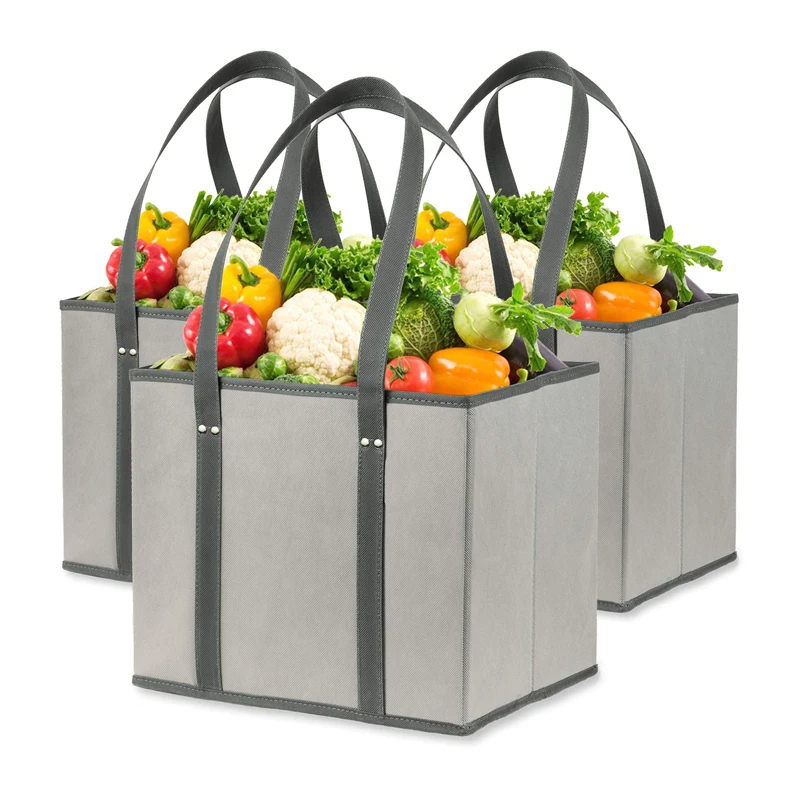 Wholesale Foldable Food Storage Bins with Handles Reusable Shopping Grocery Bags Geometric Pattern Organizer
