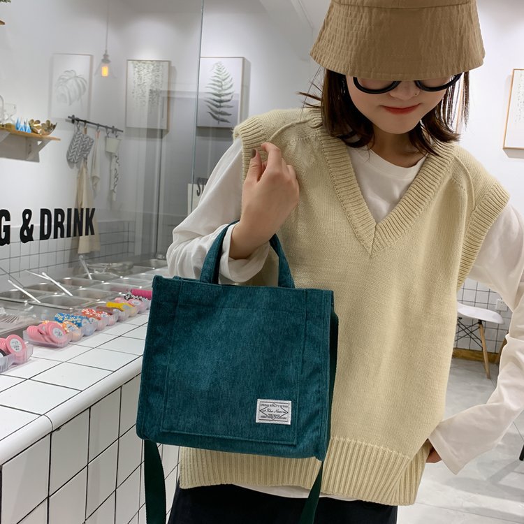 Custom Women Corduroy Canvas Shoulder Bag Eco Messenger Bags Small Casual Cotton Canvas Tote Crossbody Bag details