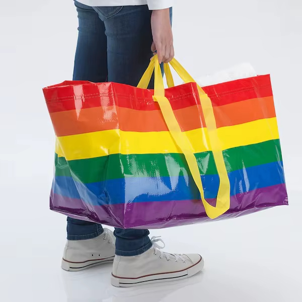 Customized Logo PP Woven Bag Durable Double Handle Colorful Striped Pattern Latest Trends manufacture