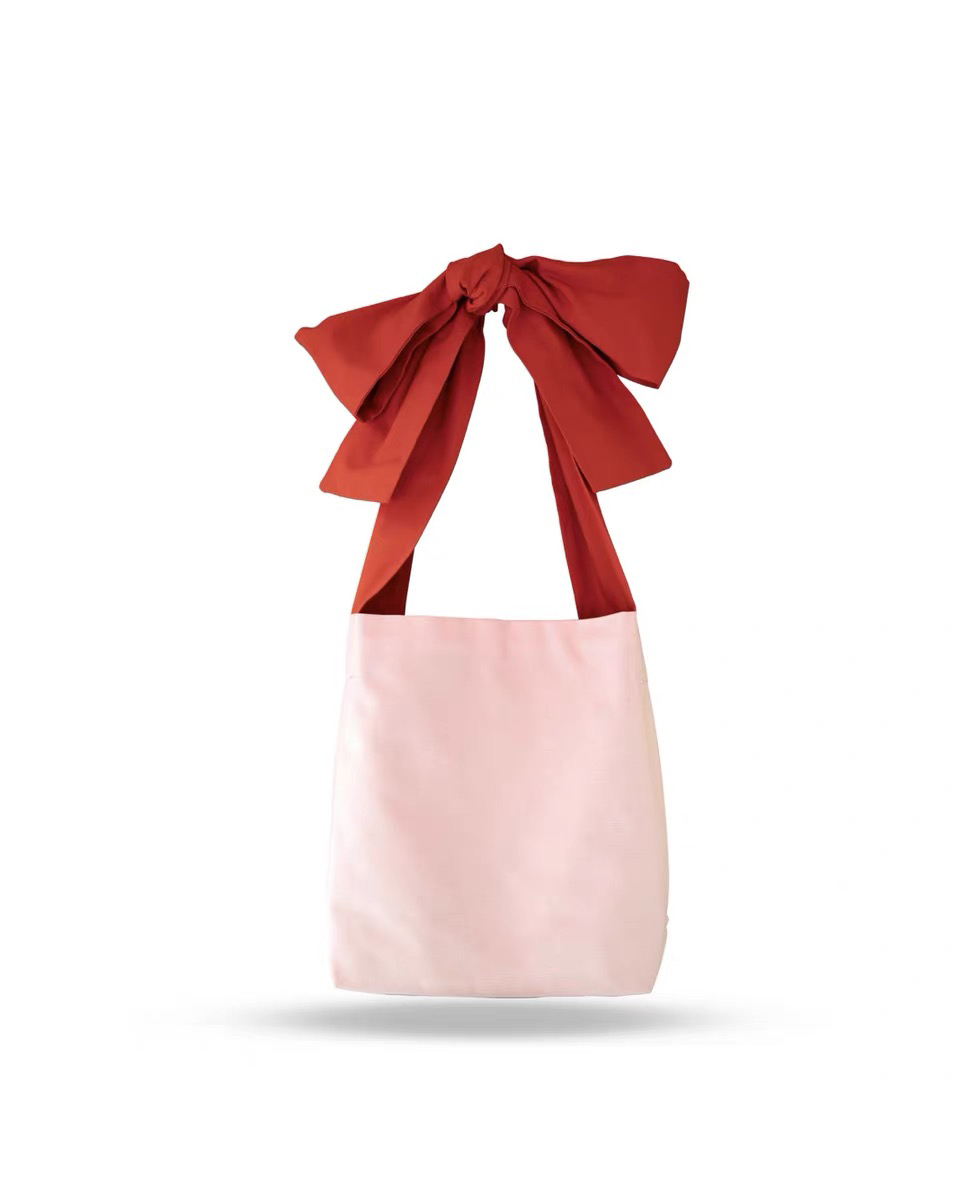 Wholesale Casual Cute Girl Personalised Bowknot Tote Bag Canvas Foldable Reusable Shopping Cotton Bow Tote Bag