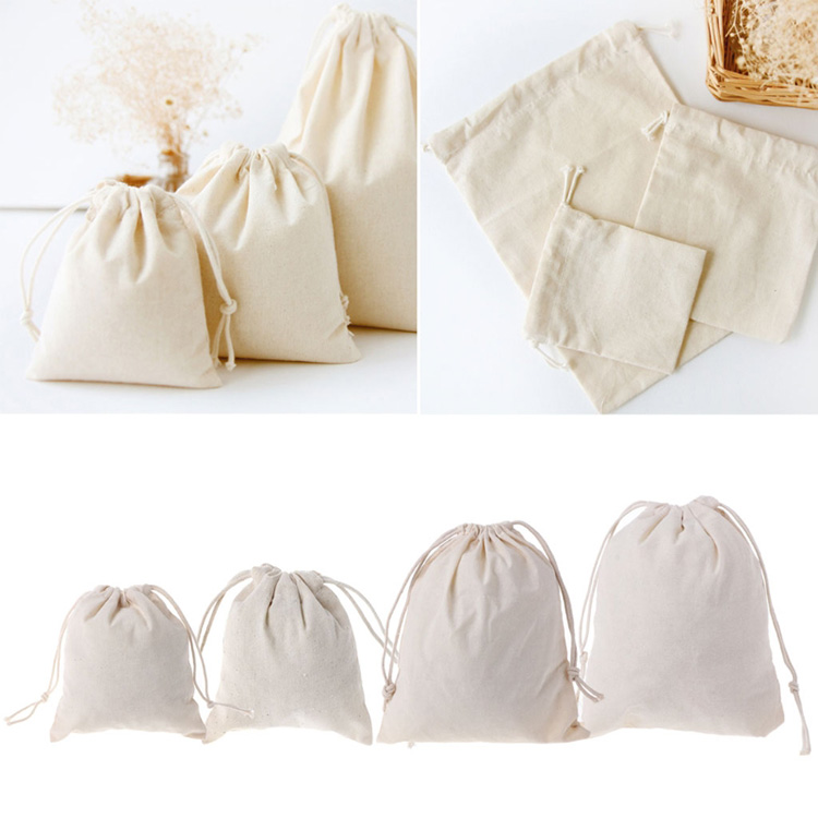 Custom Logo Small White Organic Canvas Bags Drawstring Cotton Bag factory