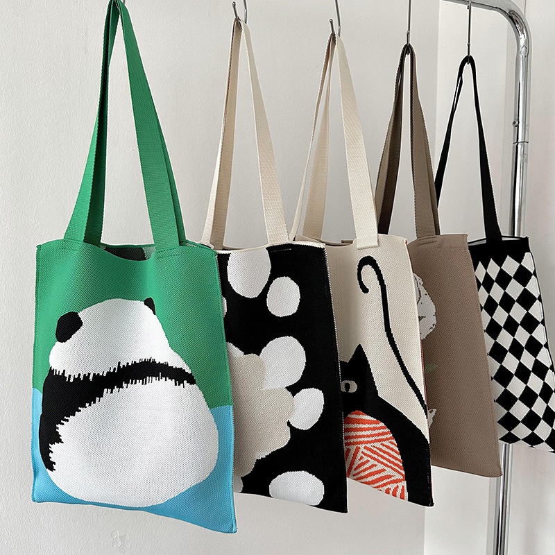 Wholesale Customized Capacity Knitted Tote Bag for Women Vintage Knitted Shoulder Bag Knitting Crochet Bag