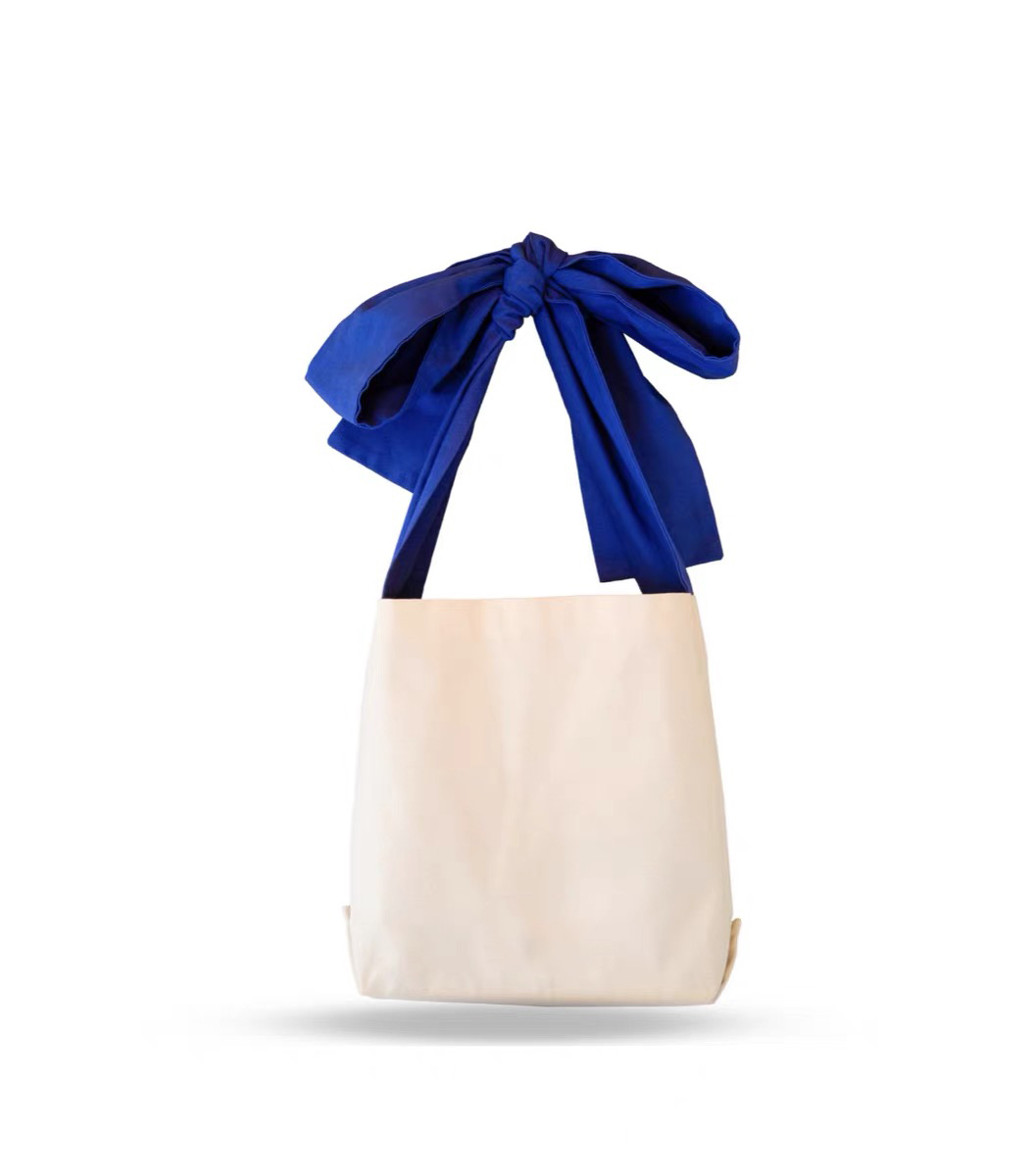 Wholesale Casual Cute Girl Personalised Bowknot Tote Bag Canvas Foldable Reusable Shopping Cotton Bow Tote Bag manufacture