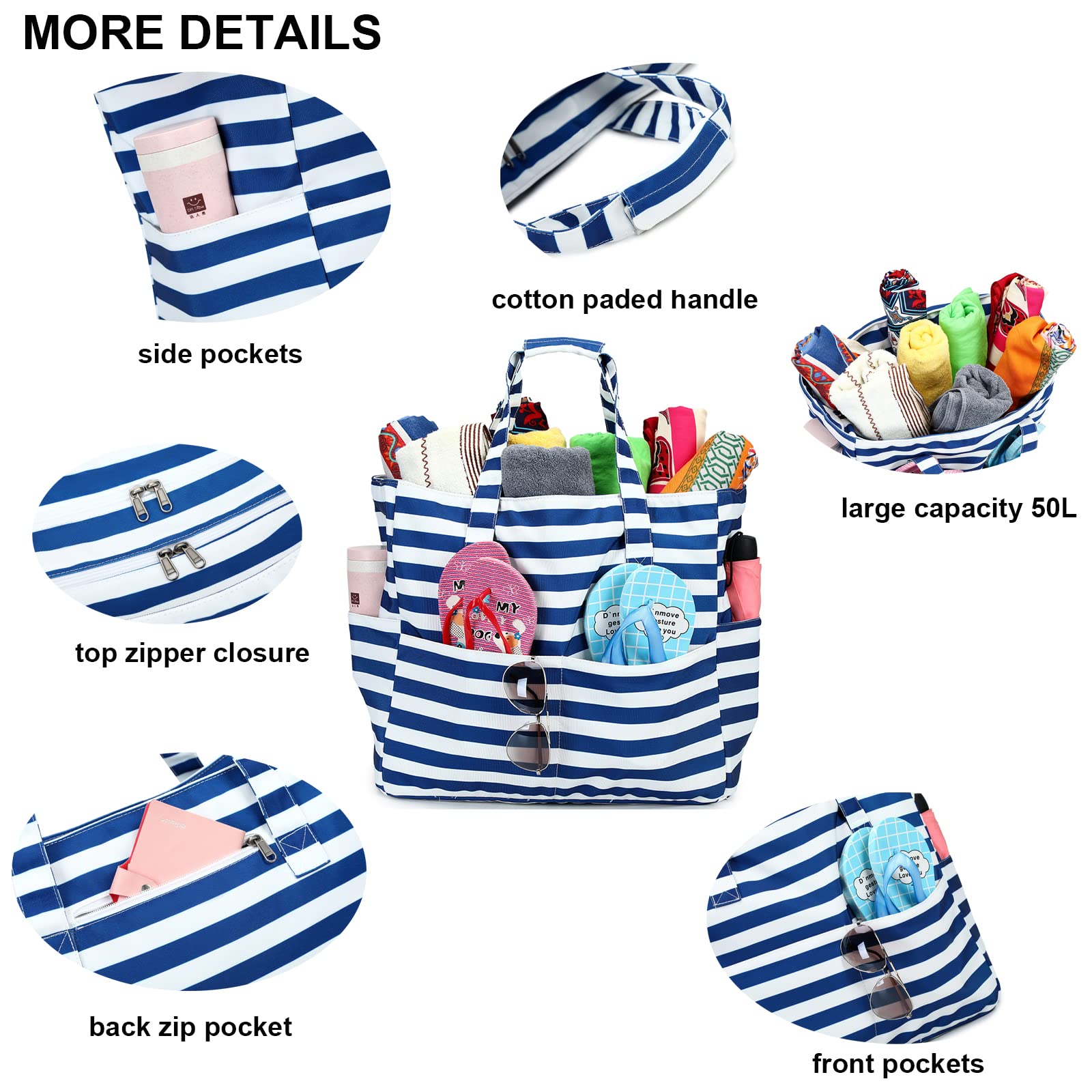 Washable Multi Pockets Beach Bags Personalized Women Waterproof Zipper Beach Tote Bag for Gym Sport Shopping Travel factory