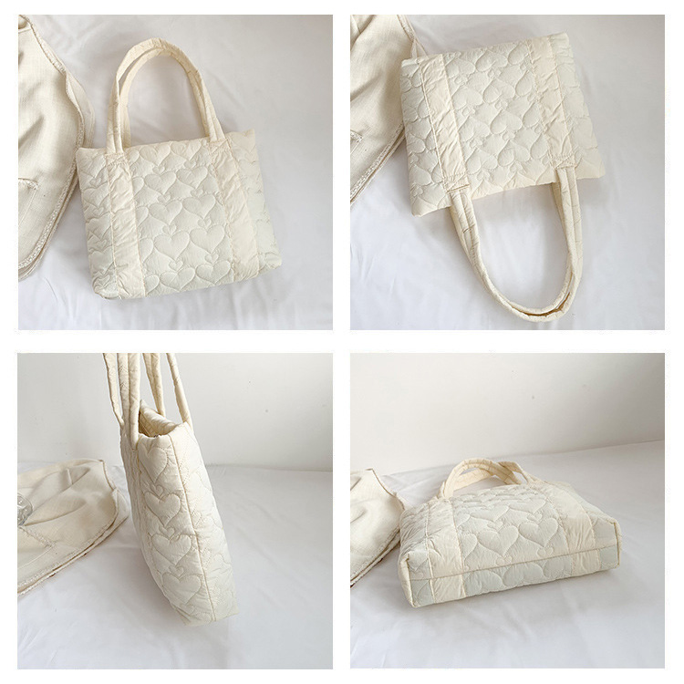 Travel Shoulder Nylon Puffer Bag Winter Quilted Puffy Puffer Tote Bags for Women details