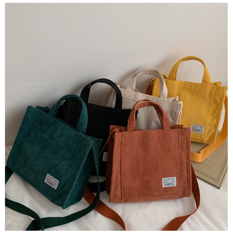 Custom Women Corduroy Canvas Shoulder Bag Eco Messenger Bags Small Casual Cotton Canvas Tote Crossbody Bag manufacture