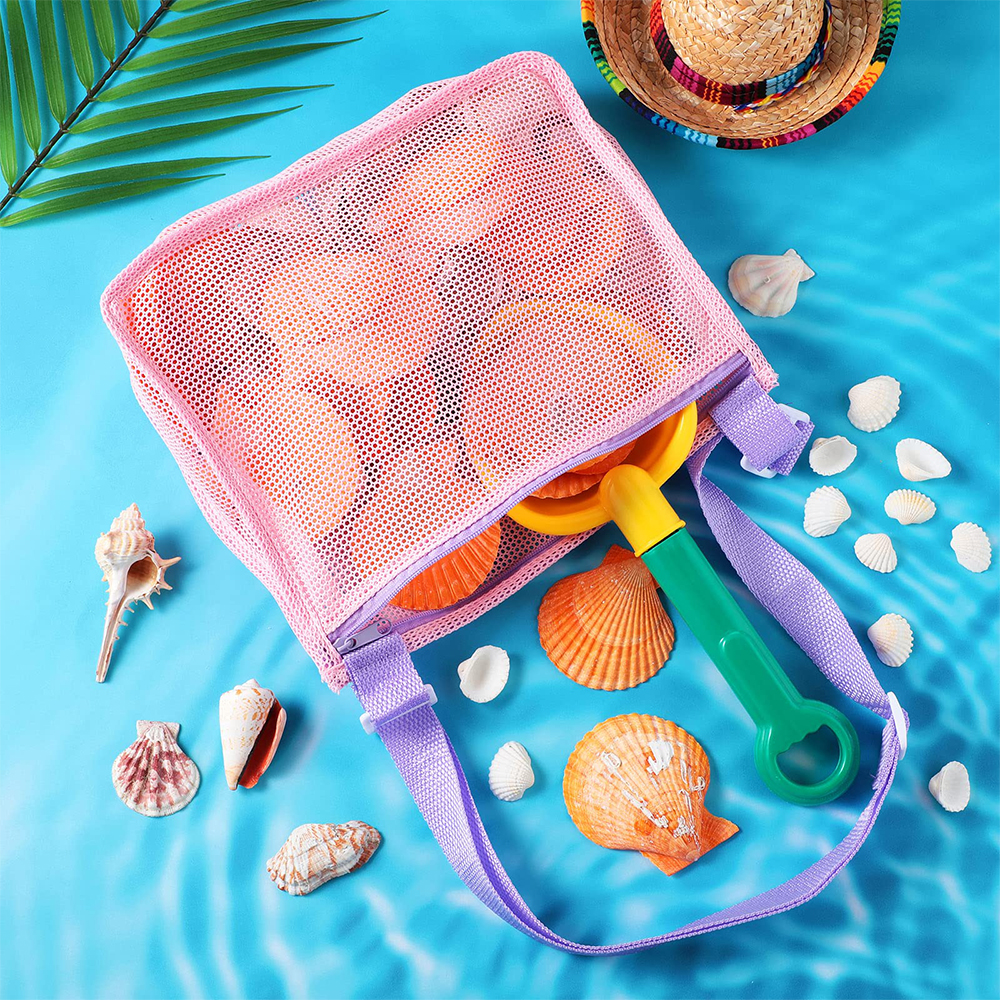 Custom Color Swimming Storage Mesh Bag Beach Toys Mesh Shoulder Bags with Zipper details