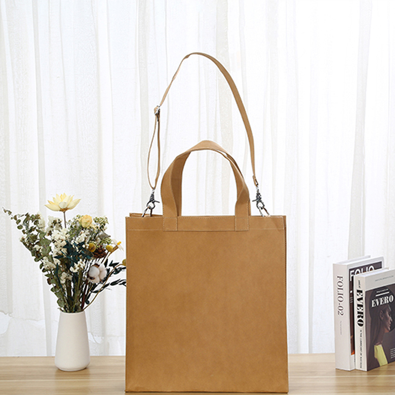Wholesale Custom Your Own Logo Kraft Paper Bag Washable Tote Shopping Bag details