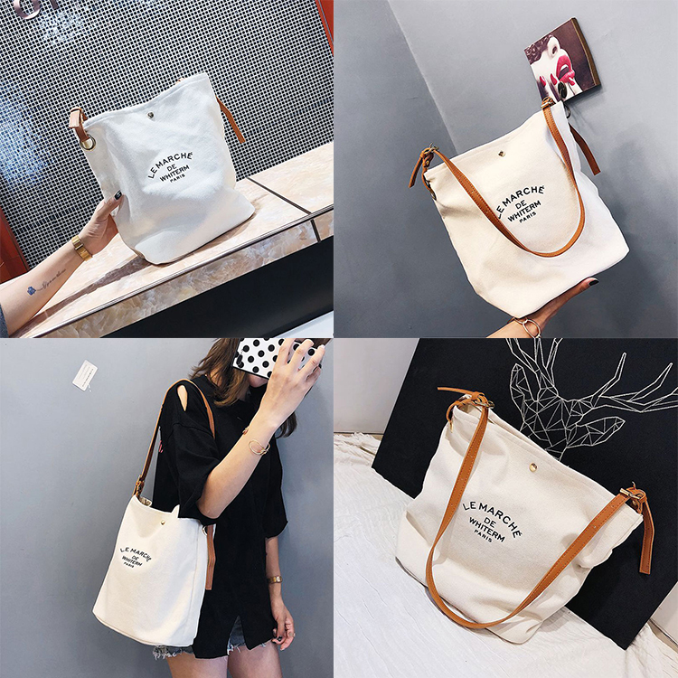 New Fashion Design Custom Logo Color Cotton Brown Handles Tote Bag Printed Canvas Tote Shoulder Bags with Leather Hand factory