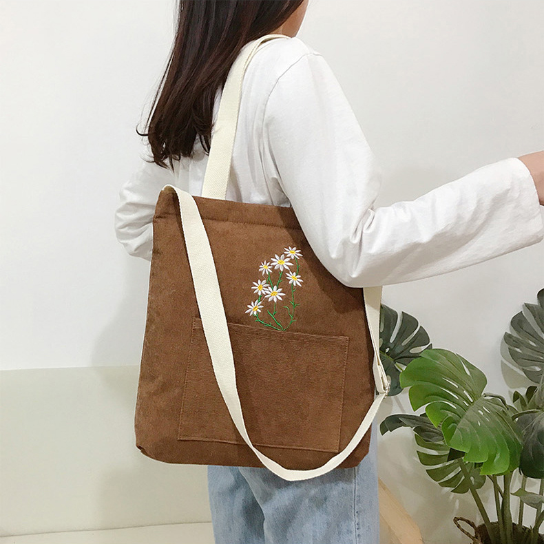 Corduroy Tote Sling Bag Custom Pocket Inside Women Corduroy Crossbody Bag With Zipper
