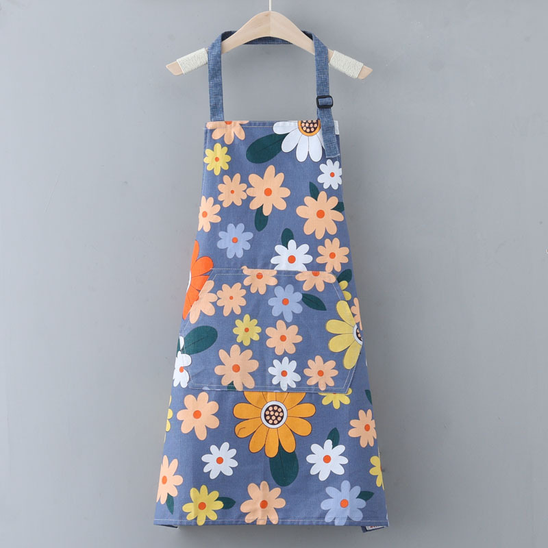 Children's Cotton Sleeveless Drawing Apron Waterproof Long-Sleeved Cover for Kindergarten Art Painting Kids Bib with Flowers