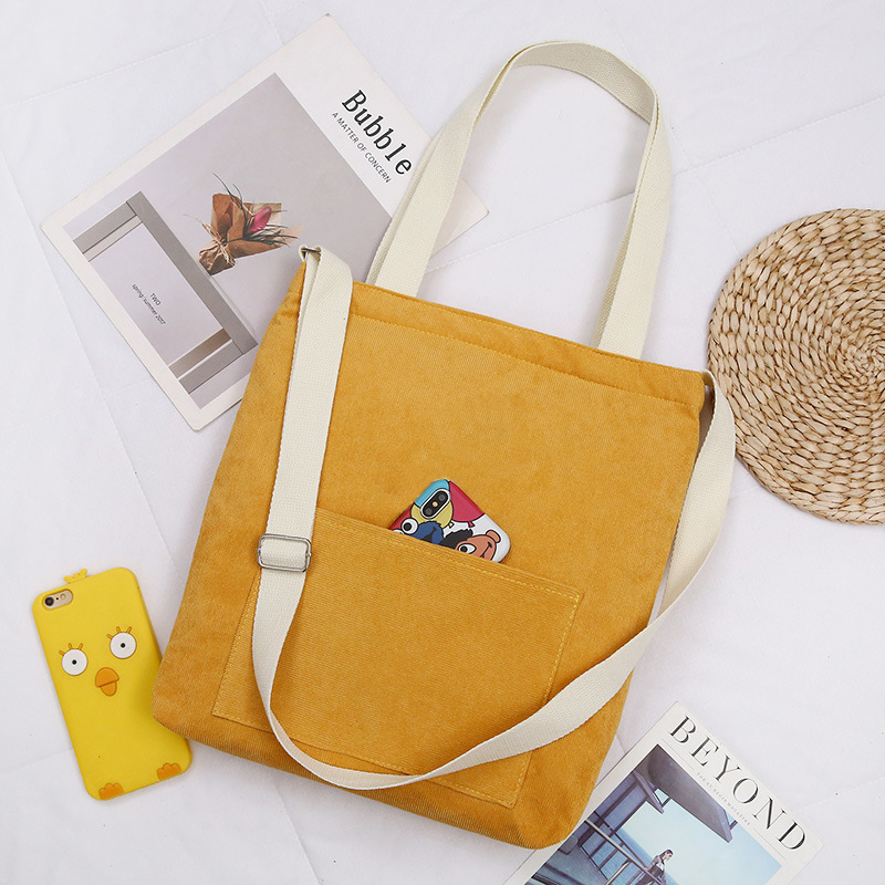 Corduroy Tote Sling Bag Custom Pocket Inside Women Corduroy Crossbody Bag With Zipper