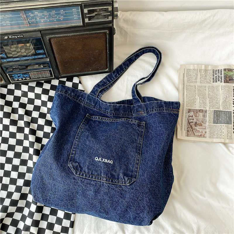 Wholesale Ladies Casual Large Denim Shopping Tote Bags Custom Women Denim Shopper Bags manufacture