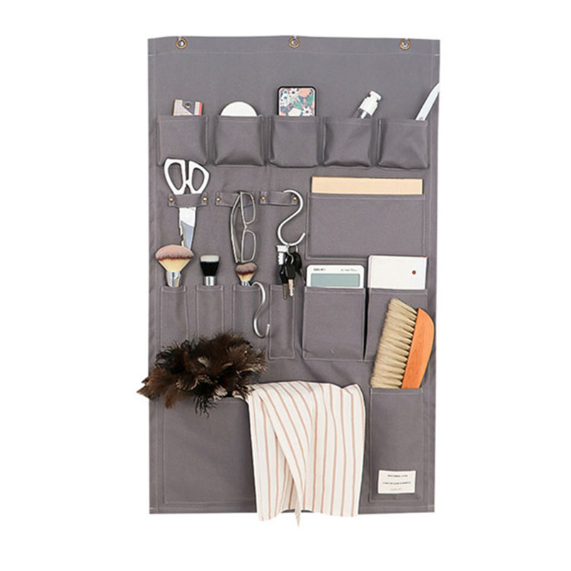 Customized Grid Pattern Cotton Pockets Door Back Storage Organizer Fabric Wall Hanging Storage Bags supplier