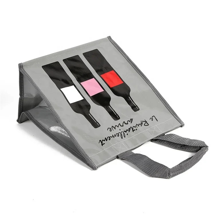 Unique Design Custom Bopp Laminated Custom Logo Printing Wine Tote Bag PP Woven Bag With Compartment