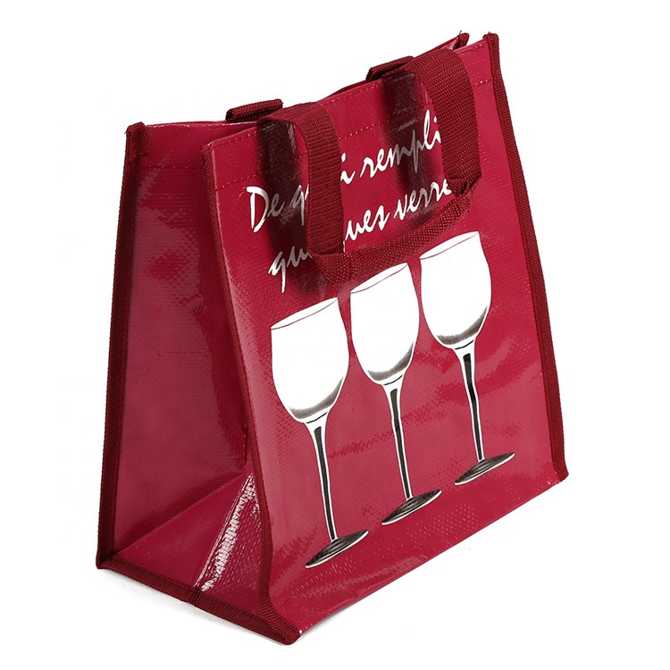 Unique Design Custom Bopp Laminated Custom Logo Printing Wine Tote Bag PP Woven Bag With Compartment manufacture