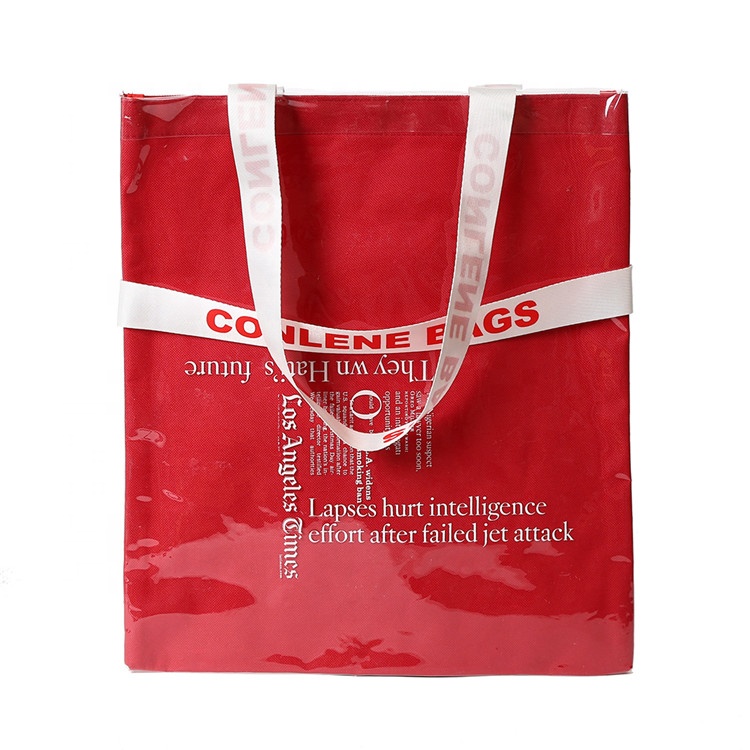 Custom Red PVC Tote Shopping Bag with Clear Logo Print Letter Pattern Type supplier