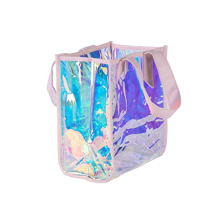 Personalized Transparent PVC Cosmetic Bag Holographic Woman Tote Shopping Bags factory