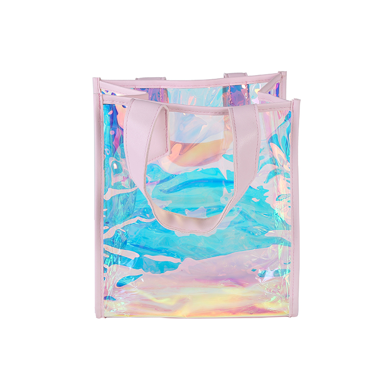 Personalized Transparent PVC Cosmetic Bag Holographic Woman Tote Shopping Bags supplier