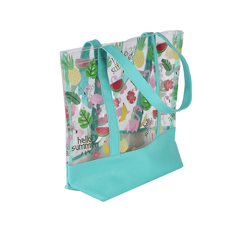 Women's Custom Transparent PVC Tote Toiletry Bag with Handle Animal Print Shoulder Bag supplier