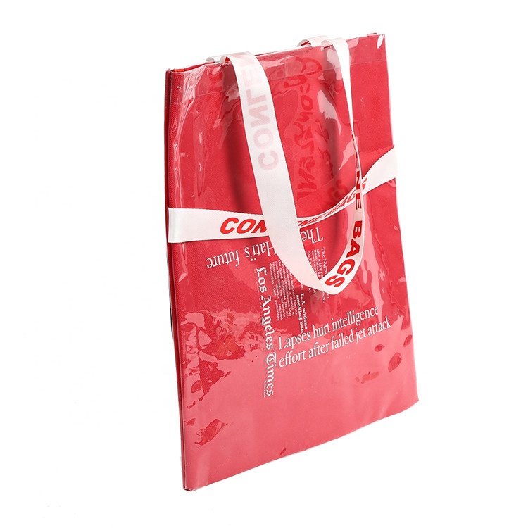 Custom Red PVC Tote Shopping Bag with Clear Logo Print Letter Pattern Type manufacture