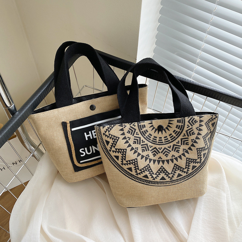 OEM Wholesale Drawstring Tote Black Custom Logo Small Print Eco Friendly Shopping Linen Burlap Jute Bag details