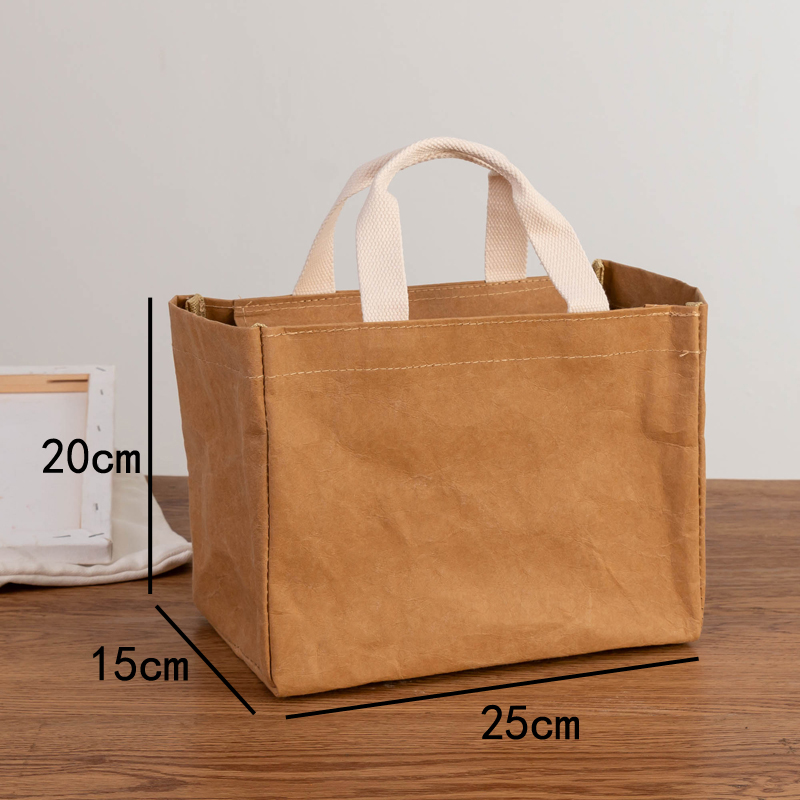 New Fashion Washable Kraft Paper Large Tote Bags With Zipper for Work Lunch Multifunctional Storage factory