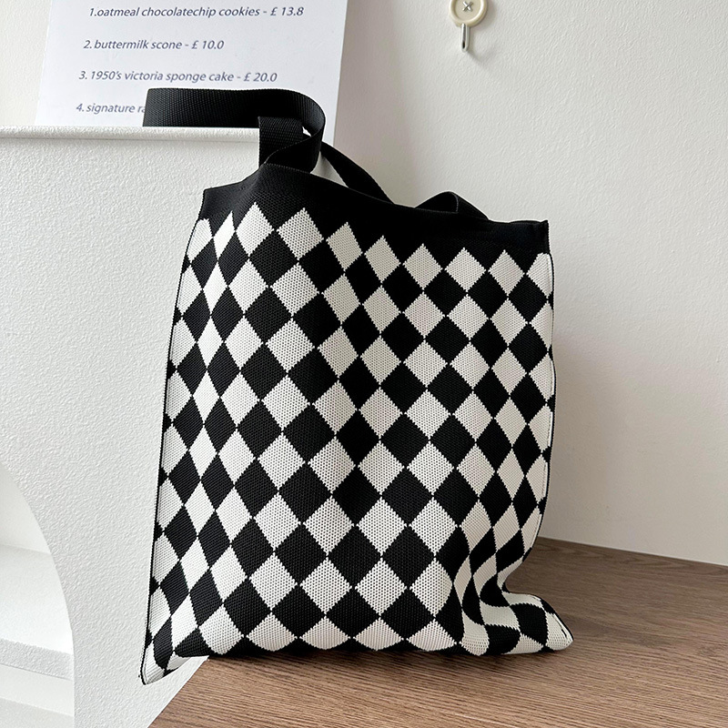 Washable Soft Durable Casual Chic Tote Bag Fly Knitting Tote Small Size Open Closure Polyester Knitted Fabric Bag