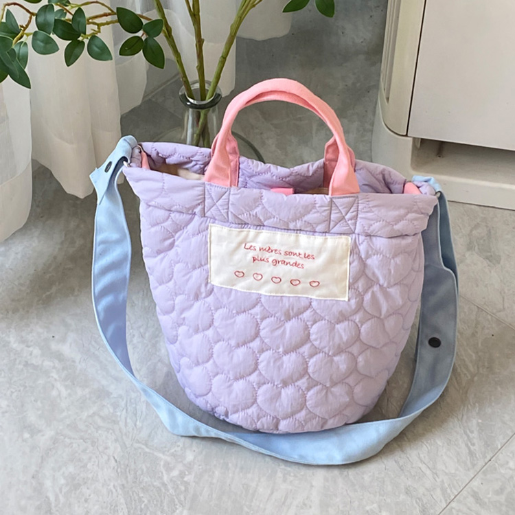 Women's Fashion Winter Warm Lightweight Quilted Puffy Handbag Nylon Quilted Puffer Crossbody Bag with Two Straps Open Closure