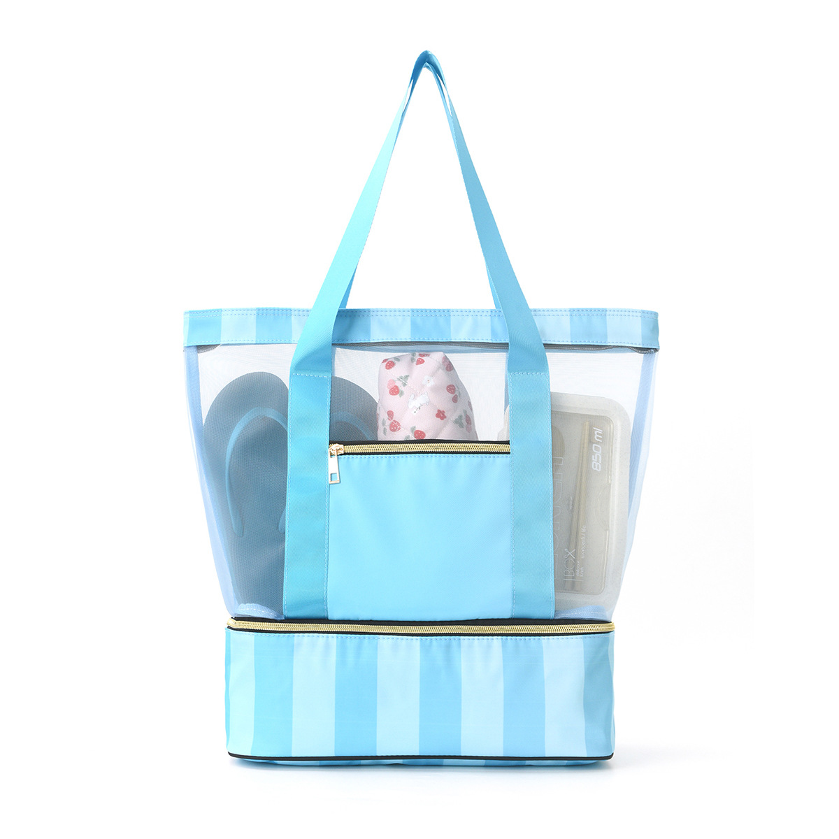 Portable Double-Layer Large Capacity Beach Bag Handheld Travel Storage Swimsuit Waterproof Polyester for Shopping
