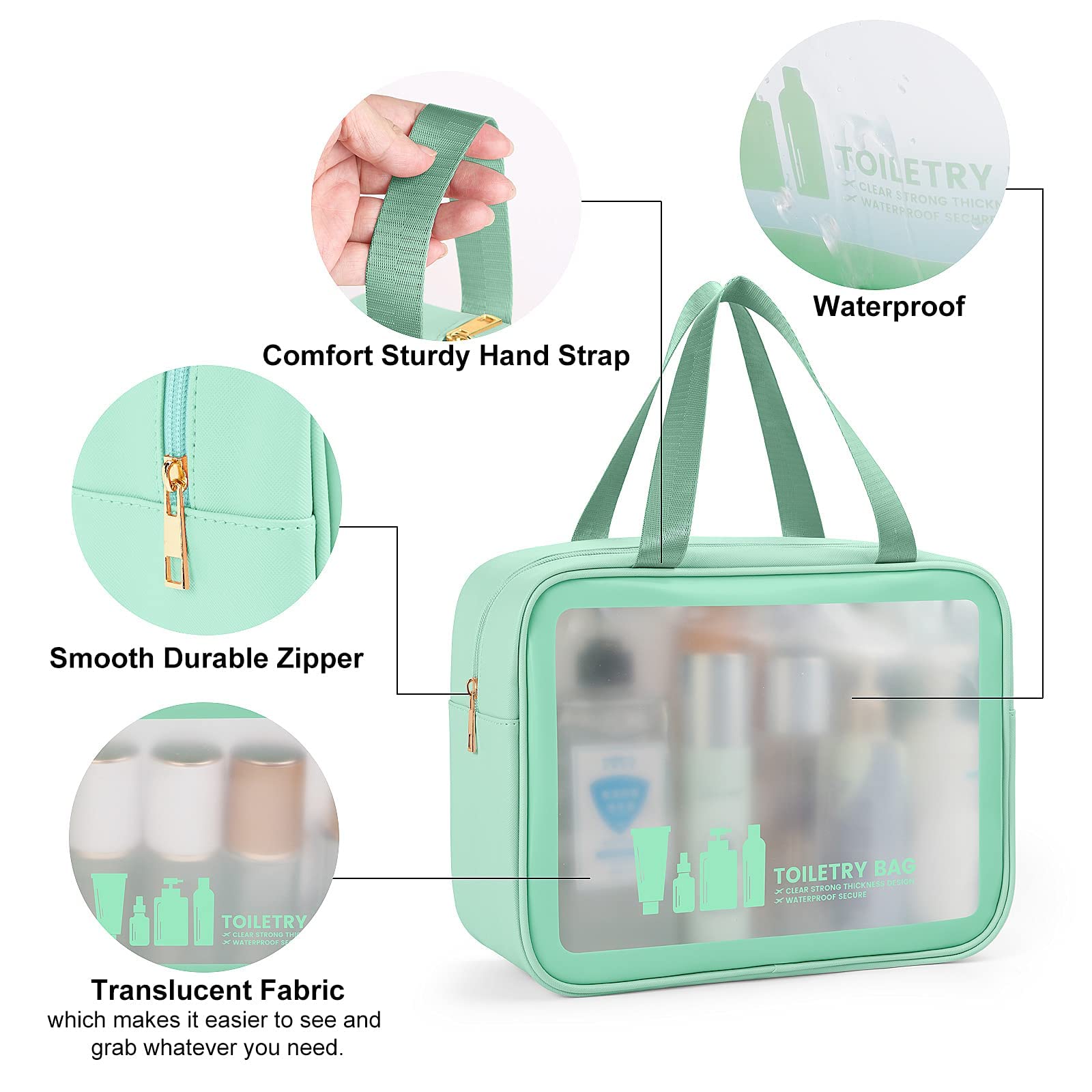 PU PVC Waterproof Custom Pouch Large Capacity Makeup Bag Zipper Closure Travel Cosmetic Bag with Printed Logo details