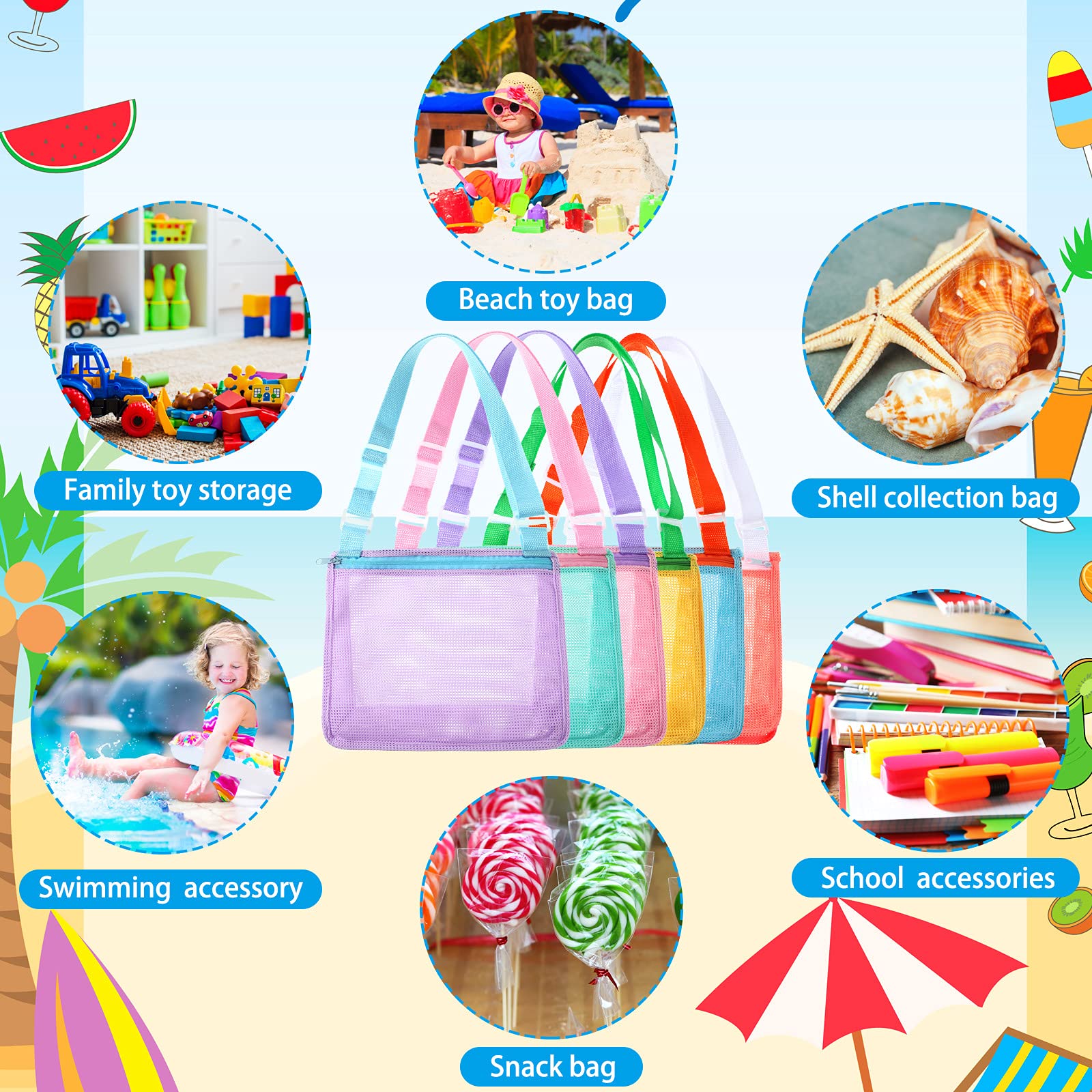 Custom Color Swimming Storage Mesh Bag Beach Toys Mesh Shoulder Bags with Zipper supplier