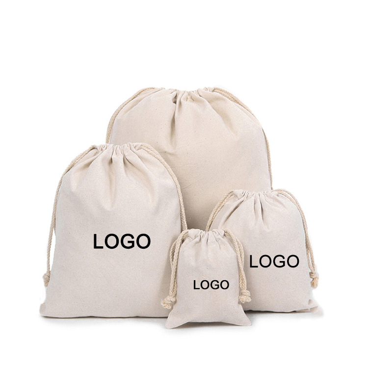 Custom Logo Small White Organic Canvas Bags Drawstring Cotton Bag factory