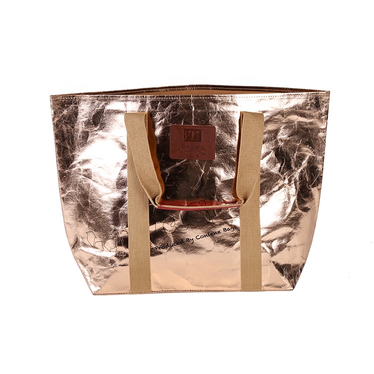 Wholesale Custom Bright Metallic Color Washable Kraft Paper Tote Shopping Bags