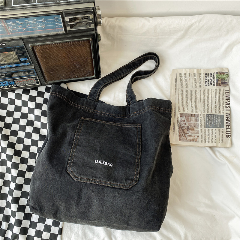 Wholesale Ladies Casual Large Denim Shopping Tote Bags Custom Women Denim Shopper Bags factory