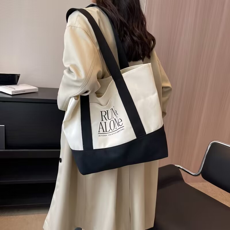 Eco-Friendly Custom 12 Oz Fabric Tote Bag with Colour Handle Recycled Canvas Digital Print for Grocery Shopping