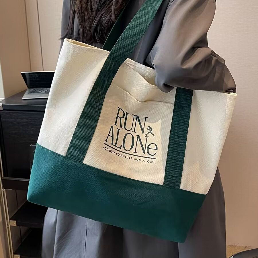 Eco-Friendly Custom 12 Oz Fabric Tote Bag with Colour Handle Recycled Canvas Digital Print for Grocery Shopping