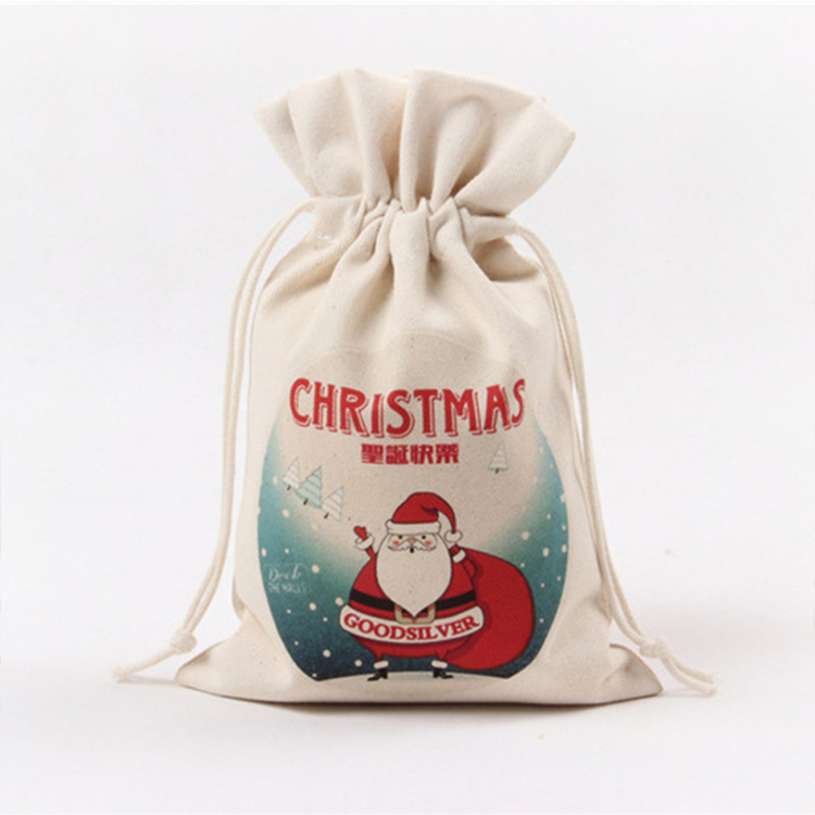 Custom Logo Small White Organic Canvas Bags Drawstring Cotton Bag