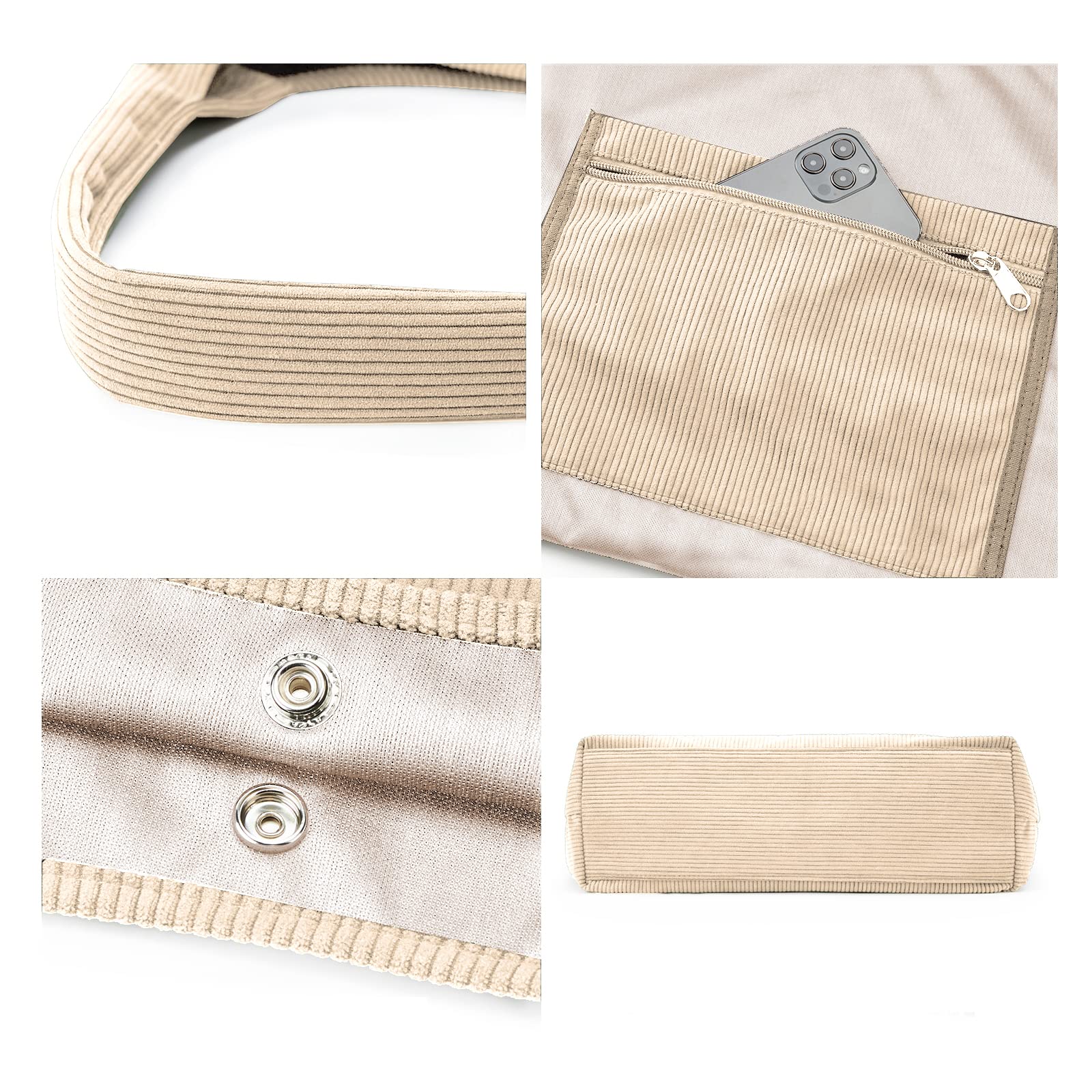 Wholesale Korean New Product Material OEM Fashion Reusable Shoulder Corduroy Tote Bag With Pocket